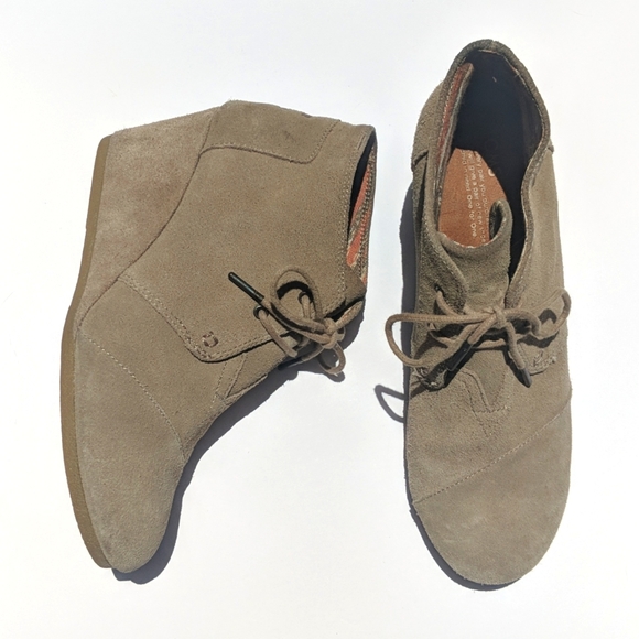 Toms Shoes - Toms Kala Suede Lace Up Wedge Booties Sand Tan 10